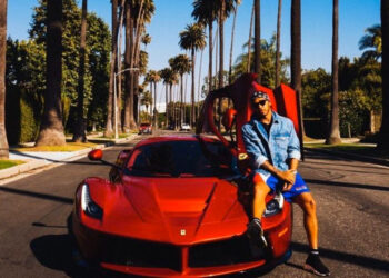 Lewis Hamilton with his Ferrari LaFerrari