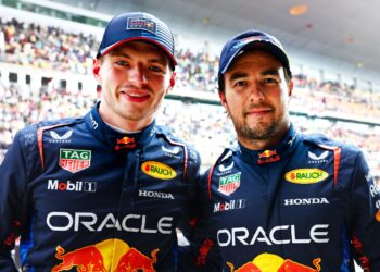 Max Verstappen and Sergio Perez after a successful 2024 Chinese GP. Credit: Red Bull Content Pool