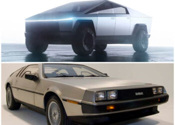 DeLorean and Tesla collage
