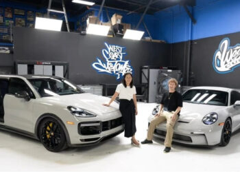 Mark Zuckerberg and Priscilla Chan with their 'his and hers' Porsches